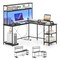 Engineered Wood L-Shaped Desk with LED Lights and Charging Ports